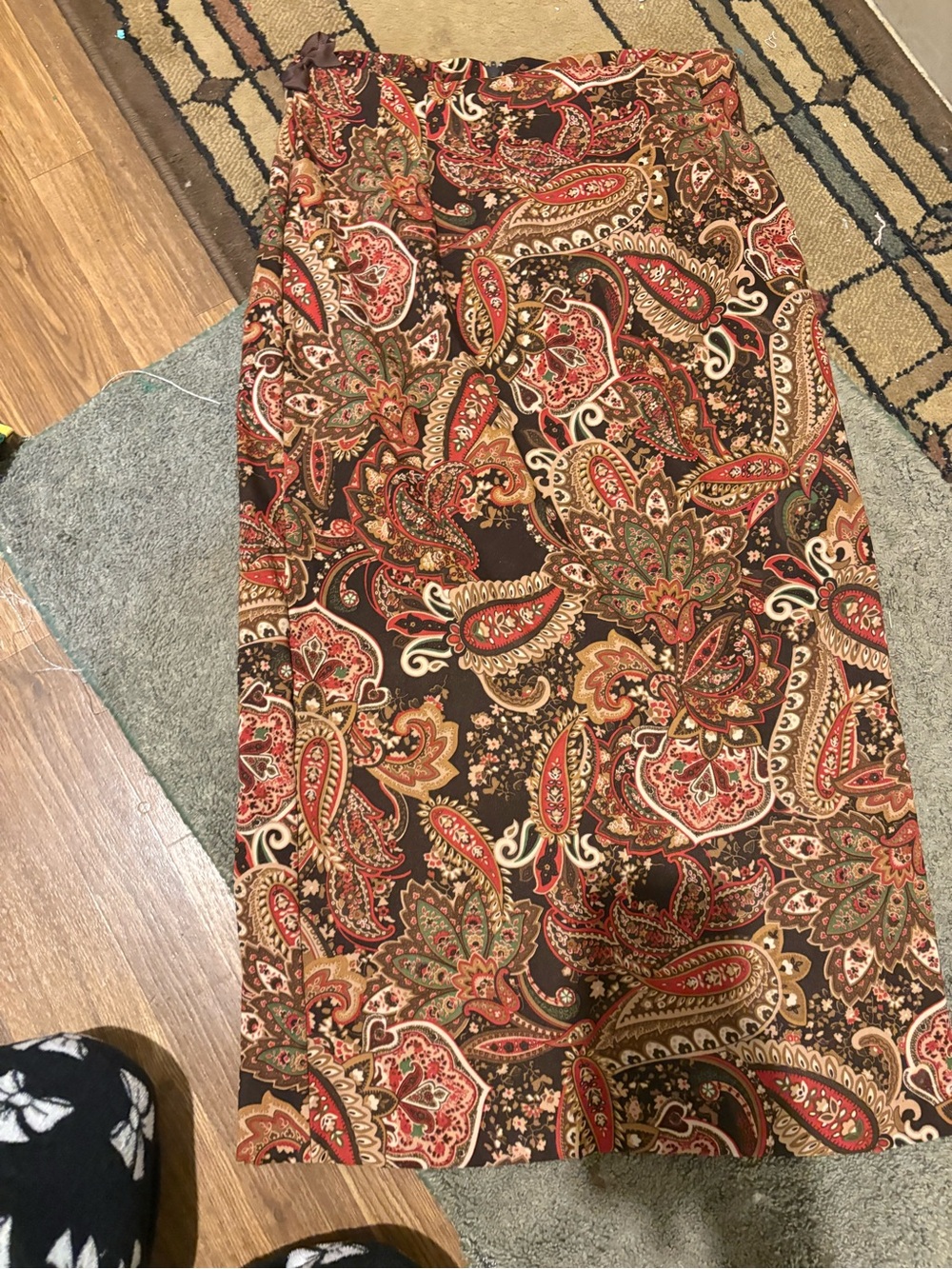 Briggs New York Paisley Midi Skirt in Brown, Red and Tan